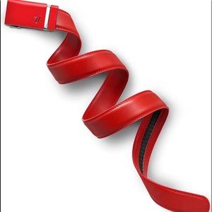 Mission leather belt red with rooster catch adjust